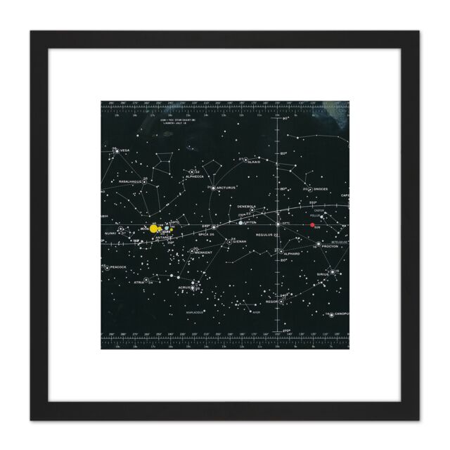 Artery8 Space CSM-TEC Apollo 11 Star Chart Map Galaxy 8X8 Inch Square Wooden Framed Wall Art Print Picture with Mount in Black - image 1