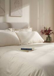 Truly Mushroom Stripe Linen Cotton Duvet Cover in Light Brown - Size: Super King - thumbnail 1