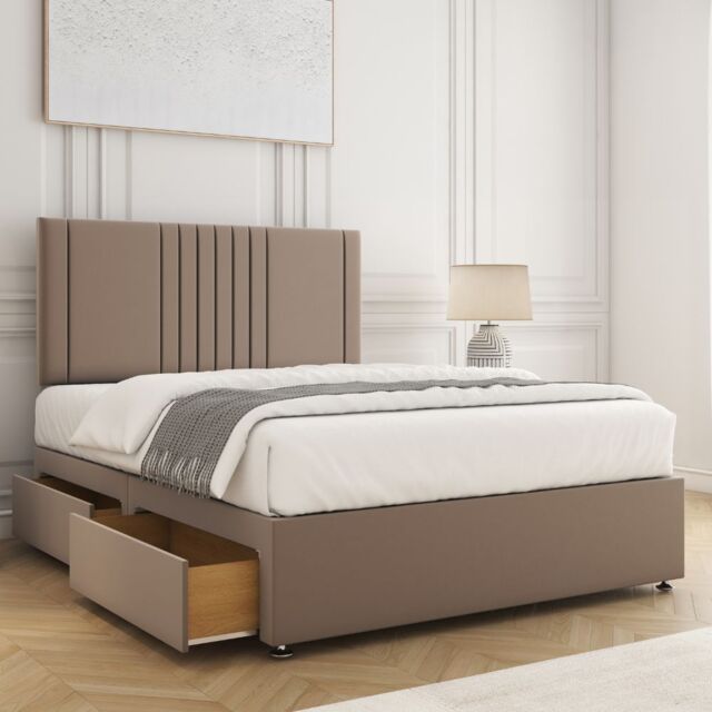 "BSSPOKE Monaco Velvet Plush Divan Bed with 24""Headboard 4 Drawers & Mattress in Bronze - Size: Double" - image 1
