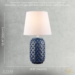 Happy Homewares Lattice Design Ceramic Gloss Table Lamp in Brushed Midnight Blue - thumbnail 7