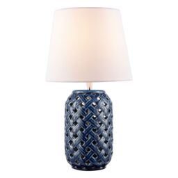Happy Homewares Lattice Design Ceramic Gloss Table Lamp in Brushed Midnight Blue - thumbnail 4