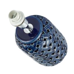 Happy Homewares Lattice Design Ceramic Gloss Table Lamp in Brushed Midnight Blue - thumbnail 3