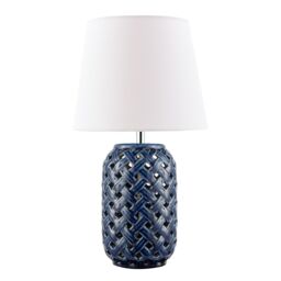 Happy Homewares Lattice Design Ceramic Gloss Table Lamp in Brushed Midnight Blue - thumbnail 5