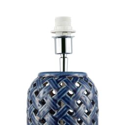 Happy Homewares Lattice Design Ceramic Gloss Table Lamp in Brushed Midnight Blue - thumbnail 2