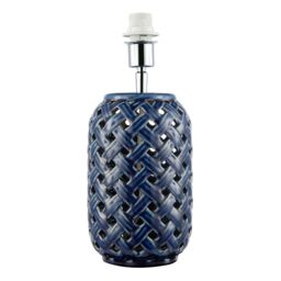 Happy Homewares Lattice Design Ceramic Gloss Table Lamp in Brushed Midnight Blue - thumbnail 1