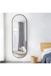 Living and Home 40x120cm Full-Length Mirror Capsule Wall Mirror for Makeup & Dressing in Black - Size: 40x120 cm