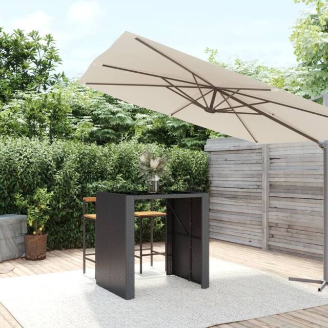 Berkfield Home Bar Table with Glass Top Black 105x80x110 cm Poly Rattan - Size: 105 x 80 x 110 cm - image 1