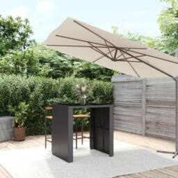 Berkfield Home Bar Table with Glass Top Black 105x80x110 cm Poly Rattan - Size: 105 x 80 x 110 cm