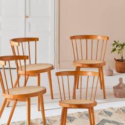 sweeek Set Of 4 Wooden & Caned Chairs in Light Brown - thumbnail 1
