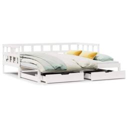 Berkfield Home Daybed with Trundle & Drawers Frame White 90x190 cm Single - thumbnail 1