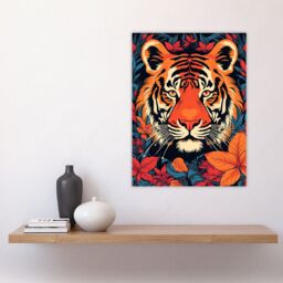 "Artery8 Tangerine Tiger Artwork Bold Bright Amber Orange & Red On Teal Large Wall Unframed Art Poster Print Thick Paper 18X24 Inch - Size: W18"" x H24""" - thumbnail 4