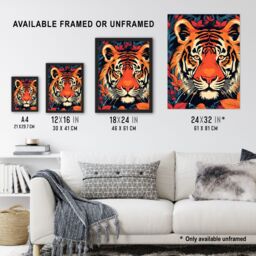 "Artery8 Tangerine Tiger Artwork Bold Bright Amber Orange & Red On Teal Large Wall Unframed Art Poster Print Thick Paper 18X24 Inch - Size: W18"" x H24""" - thumbnail 3