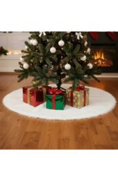 Living and Home 78cm White Christmas Tree Skirt Long Fur Xmas Tree Base Cover for Christmas Home, Party - thumbnail 3