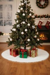 Living and Home 78cm White Christmas Tree Skirt Long Fur Xmas Tree Base Cover for Christmas Home, Party