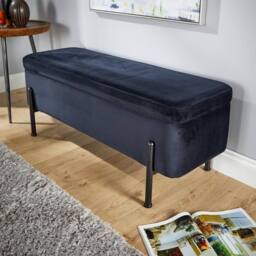 Home Source Storage Ottoman Seat Boucle Velvet Metal Legs Compact Bedroom Storage in Black - thumbnail 4