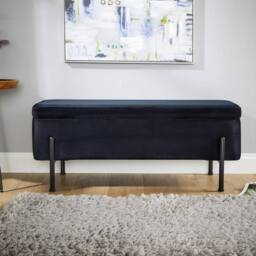 Home Source Storage Ottoman Seat Boucle Velvet Metal Legs Compact Bedroom Storage in Black - thumbnail 5