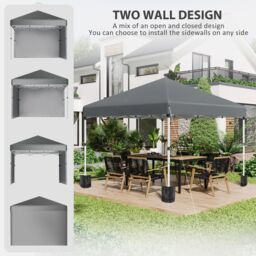 OUTSUNNY 3x3 (M) Pop Up Gazebo Party Tent w/ 2 Sidewalls, Weight Bags in Dark Grey - thumbnail 4