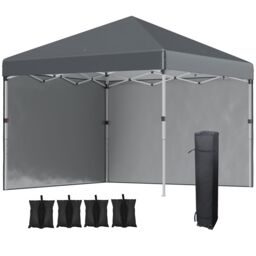 OUTSUNNY 3x3 (M) Pop Up Gazebo Party Tent w/ 2 Sidewalls, Weight Bags in Dark Grey - thumbnail 2