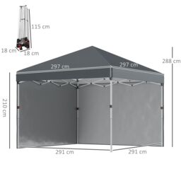 OUTSUNNY 3x3 (M) Pop Up Gazebo Party Tent w/ 2 Sidewalls, Weight Bags in Dark Grey - thumbnail 3