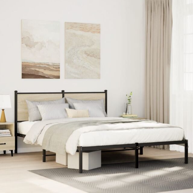 Berkfield Home Metal Bed Frame without Mattress Sonoma Oak 140x200 cm in Brown - image 1