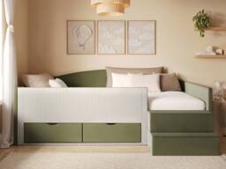 Flair Elisa Velvet Storage Low Sleeper Bed with Beige Cord in Green - Size: Single - thumbnail 3