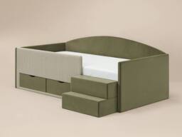 Flair Elisa Velvet Storage Low Sleeper Bed with Beige Cord in Green - Size: Single - thumbnail 5