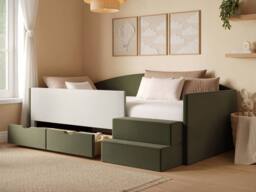 Flair Elisa Velvet Storage Low Sleeper Bed with Beige Cord in Green - Size: Single - thumbnail 2
