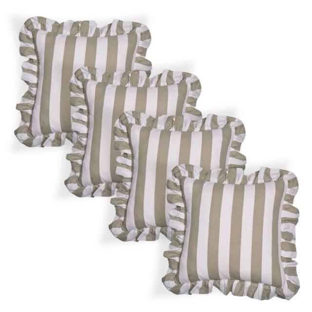 OHS 4 Pack Stripe Frill Cushion Cover in Green - Size: 45 cm x 45 cm - image 1