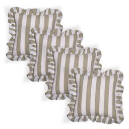 OHS 4 Pack Stripe Frill Cushion Cover in Green - Size: 45 cm x 45 cm - thumbnail 1