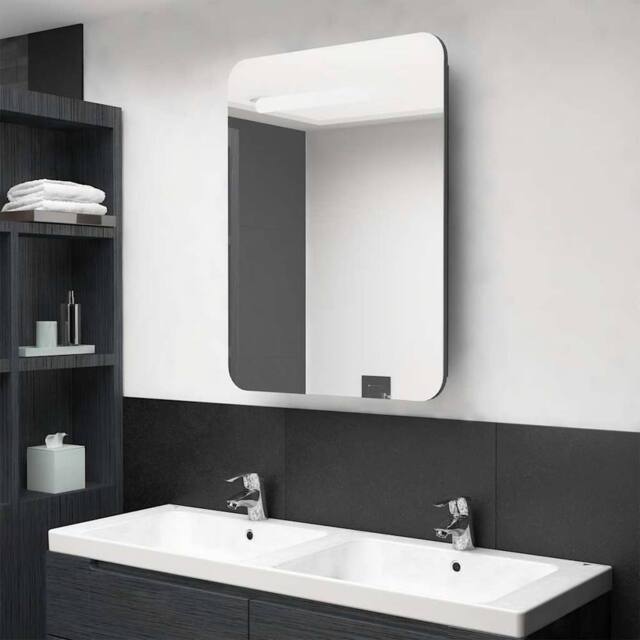Berkfield Home LED Bathroom Mirror Cabinet Shining Grey 60x11x80 cm - Size: 60 x 11 x 80 cm - image 1