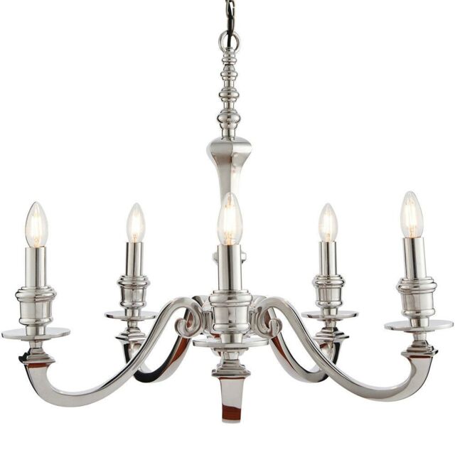 Loops 5 Light Chandelier Pendant POLISHED ALUMINIUM Ceiling Hanging Candelabra Lamp - image 1