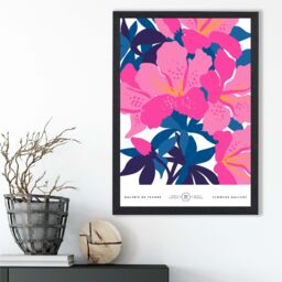 ARTZE Abstract Pink & Blue Orchid Flower Market Gallery Framed Print SIZE: A2 with Black Frame in Mid Blue - Size: A4 - thumbnail 2