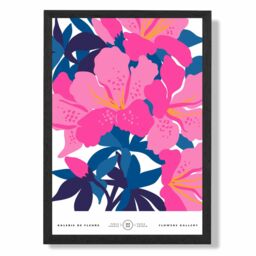 ARTZE Abstract Pink & Blue Orchid Flower Market Gallery Framed Print SIZE: A2 with Black Frame in Mid Blue - Size: A4 - thumbnail 1