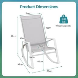 KORVIXA 2 Pcs Patio Rocking Chairs Outdoor Sling Fabric Rockers in Grey - Size: 100 cm - thumbnail 2