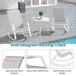 KORVIXA 2 Pcs Patio Rocking Chairs Outdoor Sling Fabric Rockers in Grey - Size: 100 cm - thumbnail 5