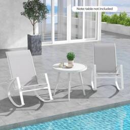KORVIXA 2 Pcs Patio Rocking Chairs Outdoor Sling Fabric Rockers in Grey - Size: 100 cm