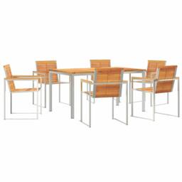 Berkfield Home 7 Piece Garden Dining Set Solid Wood Acacia in Brown - thumbnail 2