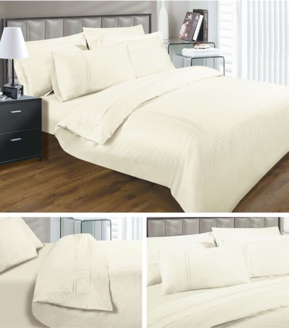 Sweet Dreams Luxurious 330 Thread Count Embroidered Duvet Cover in Cream - Size: Double