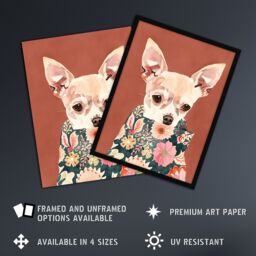 "Artery8 Chihuahua With Floral Coat Dog Lover Watercolour Wall Art Print in Red - Size: W18"" x H24""" - thumbnail 2