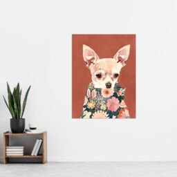 "Artery8 Chihuahua With Floral Coat Dog Lover Watercolour Wall Art Print in Red - Size: W18"" x H24""" - thumbnail 4