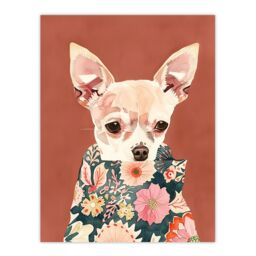 "Artery8 Chihuahua With Floral Coat Dog Lover Watercolour Wall Art Print in Red - Size: W18"" x H24""" - thumbnail 1