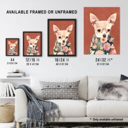 "Artery8 Chihuahua With Floral Coat Dog Lover Watercolour Wall Art Print in Red - Size: W18"" x H24""" - thumbnail 3