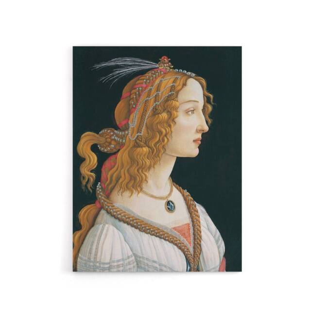 "Artery8 Idealized Portrait of a Lady Botticelli Vintage Canvas Wall Art in Black - Size: W18"" x H24""" - image 1