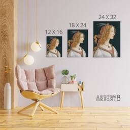 "Artery8 Idealized Portrait of a Lady Botticelli Vintage Canvas Wall Art in Black - Size: W18"" x H24""" - thumbnail 4