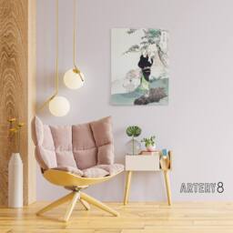 "Artery8 Woman Picking Mountain Cherry Canvas Wall Art Print Ogata Gekko in Green - Size: W18"" x H24""" - thumbnail 3