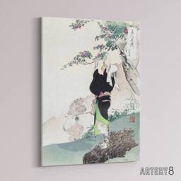 "Artery8 Woman Picking Mountain Cherry Canvas Wall Art Print Ogata Gekko in Green - Size: W18"" x H24""" - thumbnail 2