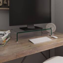Berkfield Home TV Stand/Monitor Riser Glass Clear 60x25x11 cm - Size: 60 x 25 x 11 cm - thumbnail 1