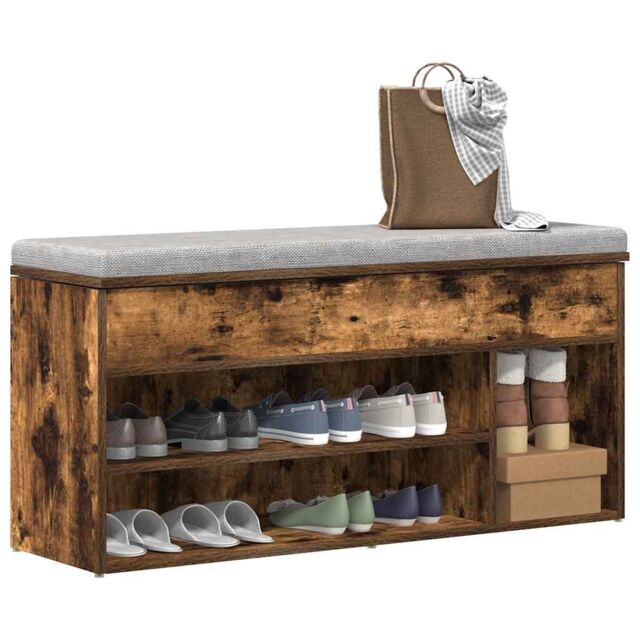 Berkfield Home Shoe Bench Smoked Oak 102x30.5x45 cm Engineered Wood in Brown - image 1