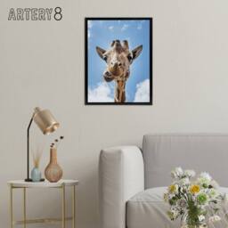 "Artery8 Funny up close look at a giraffe Highsmith Framed Canvas Wall Art in Blue - Size: W12"" x H16""" - thumbnail 3
