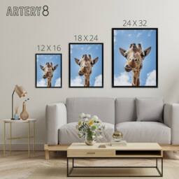 "Artery8 Funny up close look at a giraffe Highsmith Framed Canvas Wall Art in Blue - Size: W12"" x H16""" - thumbnail 4